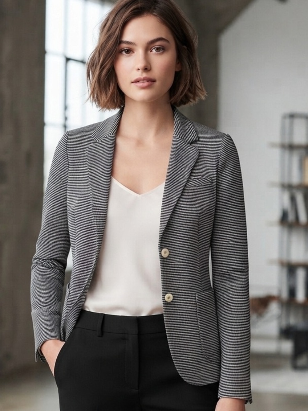 Gap "The Academy Blazer" - Black & White Striped Tailored Jacket Size 6